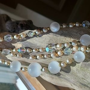 Vintage Chech glass and foux pearl / moonstone necklace.